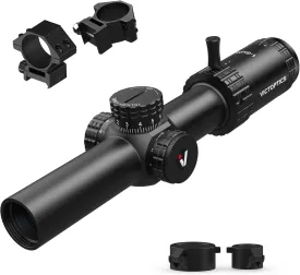 1-6x24 Fiber 30mm Tube Second Focal Plane Riflescope 6 Levels Illuminated MIL Reticle LPVO Rifle Scope Zero Reset Turret Lock w/Weaver Scope Rings for Hunting Shooting Compact