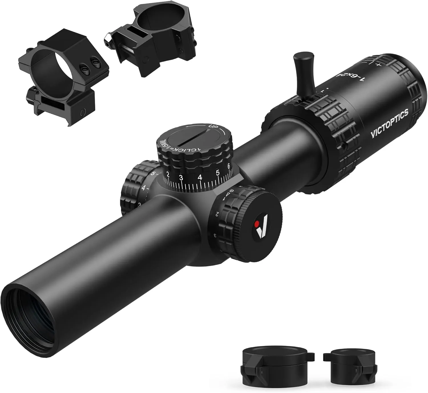 1-6x24 Fiber 30mm Tube Second Focal Plane Riflescope 6 Levels Illuminated MIL Reticle LPVO Rifle Scope Zero Reset Turret Lock w/Weaver Scope Rings for Hunting Shooting Compact