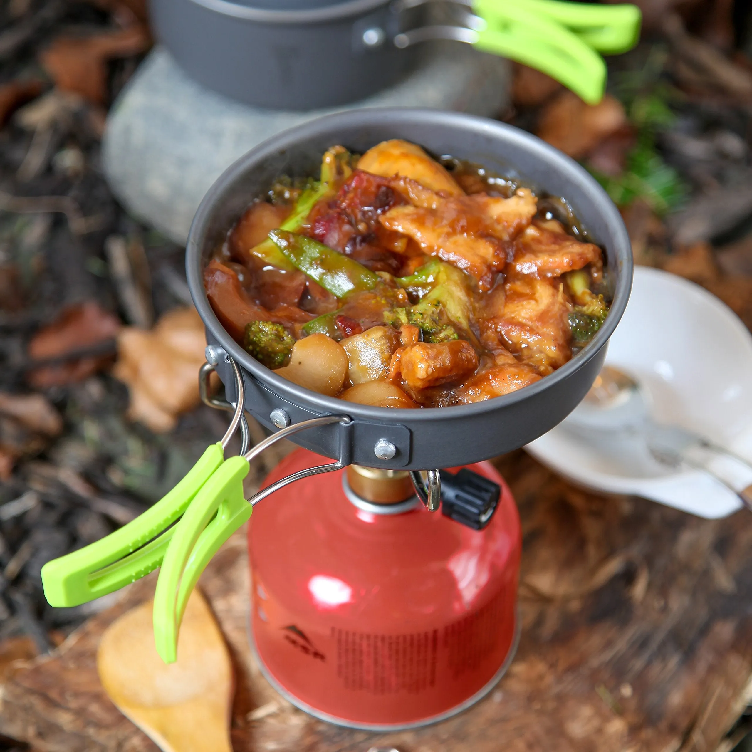 1 Liter Camping Cookware Mess Kit Backpacking Gear & Hiking Outdoors Bug Out Bag Cooking Equipment 10 Piece Cookset | Lightweight, Compact, & Durable Pot Pan Bowls - Free Folding Spork, Nylon Bag
