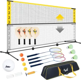 10FT Portable All-in-One Badminton, Pickleball and Kids Volleyball Net Set Half Court (10ft Wide x 7ft max Height) Small Outdoor Sports Set with Adjustable Net for Backyards Beach Driveway Game