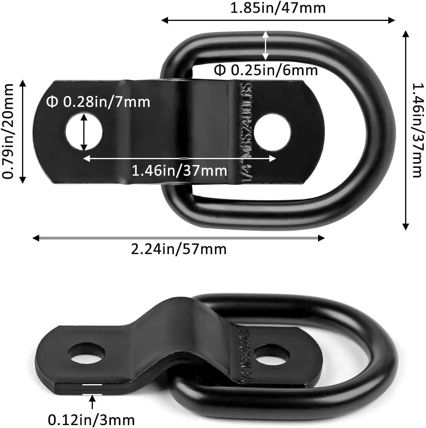 12 Pack D Rings Tie Down Anchors Hooks Heavy Duty 1/4" Trailer Anchor Lashing Rings 2400 lbs, Bracket Hooks Kit for SU,Camper,Van,Car,Boats, MotorcyclesBlack