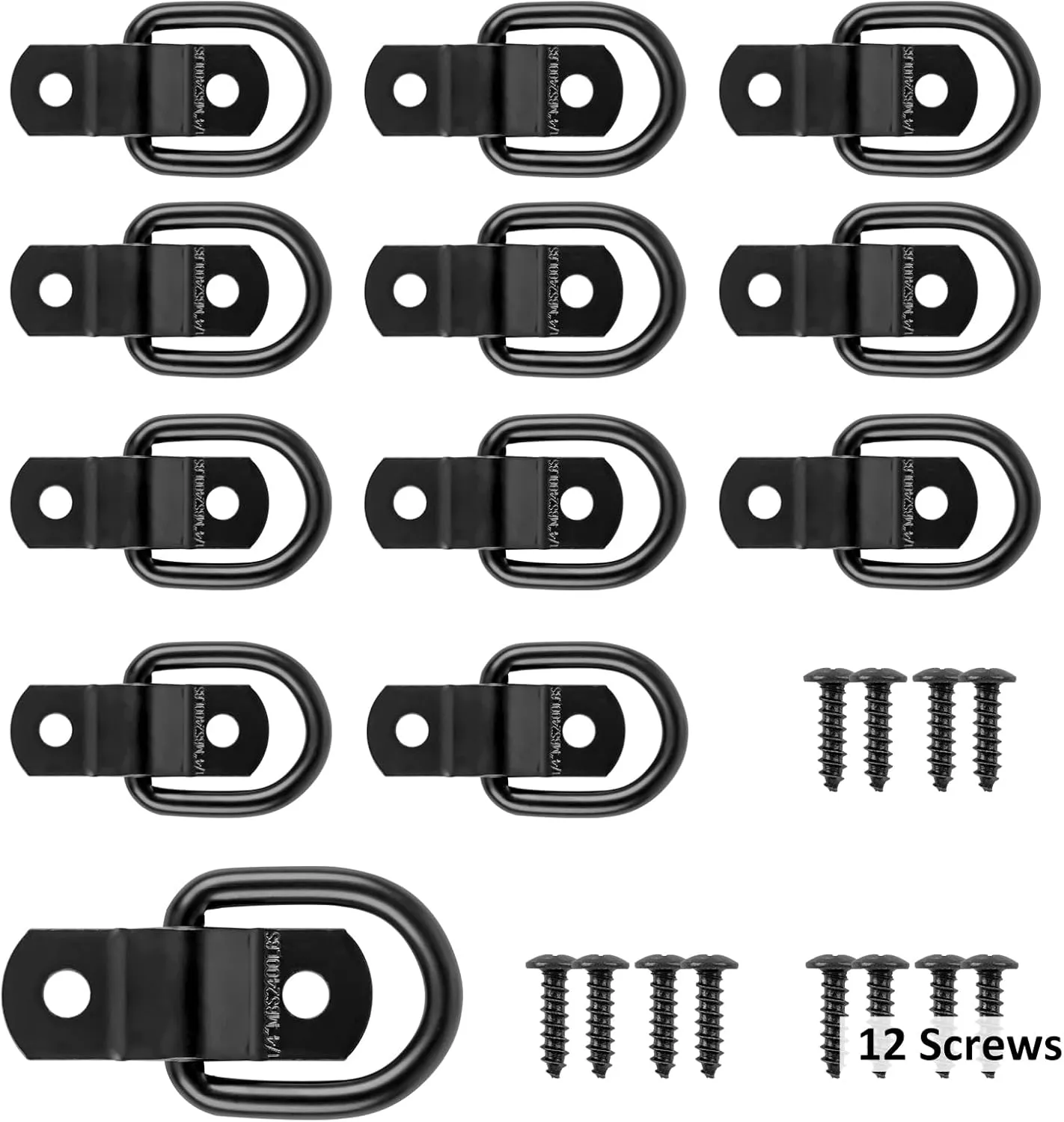 12 Pack D Rings Tie Down Anchors Hooks Heavy Duty 1/4" Trailer Anchor Lashing Rings 2400 lbs, Bracket Hooks Kit for SU,Camper,Van,Car,Boats, MotorcyclesBlack