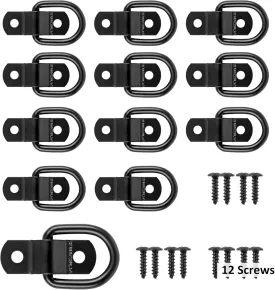 12 Pack D Rings Tie Down Anchors Hooks Heavy Duty 1/4" Trailer Anchor Lashing Rings 2400 lbs, Bracket Hooks Kit for SU,Camper,Van,Car,Boats, MotorcyclesBlack