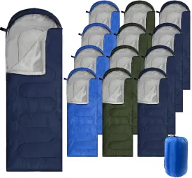 12 Pcs Camping Sleeping Bags Bulk 4 Seasons Warm Cold Weather for Homeless Waterproof Lightweight with Compression Bag Camping Gear Equipment for Adults Backpacking Hiking Travel