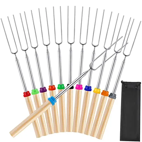 12Pack Marshmallow Roasting Sticks - Smores Skewers Stick for Fire Pit Hot Dog Campfire Skewers Mashmellow Camping 32 Inch Long Extendable Forks by Mluchee