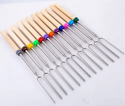 12Pack Marshmallow Roasting Sticks - Smores Skewers Stick for Fire Pit Hot Dog Campfire Skewers Mashmellow Camping 32 Inch Long Extendable Forks by Mluchee