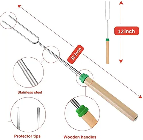 12Pack Marshmallow Roasting Sticks - Smores Skewers Stick for Fire Pit Hot Dog Campfire Skewers Mashmellow Camping 32 Inch Long Extendable Forks by Mluchee