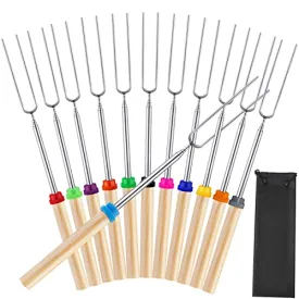 12Pack Marshmallow Roasting Sticks - Smores Skewers Stick for Fire Pit Hot Dog Campfire Skewers Mashmellow Camping 32 Inch Long Extendable Forks by Mluchee