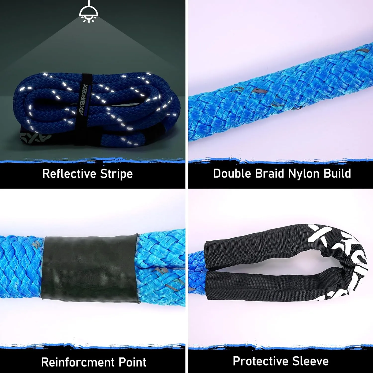 1"30ft Kinetic Recovery Rope (48,500lbs) Heavy Duty Offroad Recovery Rope with 2 Soft Shackles 1/2" x 22" Offroad Recovery Kit for UTV, ATV, Truck, Car (Blue)