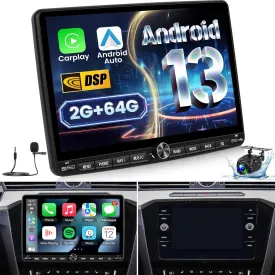 2 64G Android 13 Wireless Carplay Double Din Car Stereo, 10.1 Inch HD Touch Screen Car Radio, Android Auto GPS WiFi DSP SWC Split Screen   MIC, AHD Backup Camera