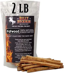 2 LB. Billy Buckskin Fatwood Fire Starter Sticks, Start a Fire with Just 3 Sticks, Firestarter for Firepit, Campfire, Wood Stoves, Fireplaces, Bonfire & Grilling BBQ & Camping Essentials (2 Pound Bag)