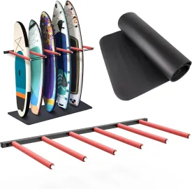 2025 Upgrade Surfboard Wall Mount, Surfboard Rack with Rubber Mat & Bungee Cord, 6 Arms Vertical Surfboard Wall Rack Garage Storage for Wall Holds 5-6 Boards