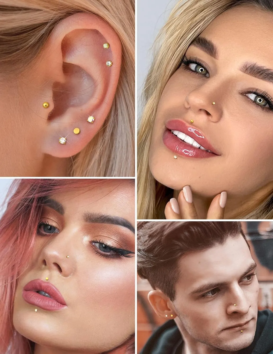 20G/18G Flat Back Earrings Stud - Hypoallergenic Earrings for Women - 316L Surgical Stainless Steel Tragus Cartilage Lip Medusa Piercing Jewelry - Threadless Nose Stud for Women Men