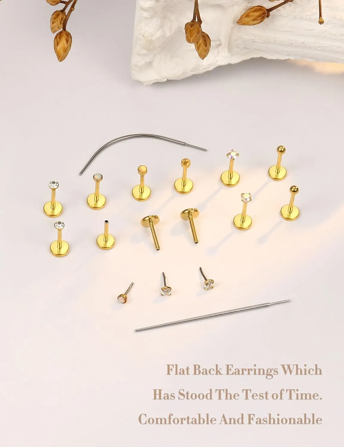 20G/18G Flat Back Earrings Stud - Hypoallergenic Earrings for Women - 316L Surgical Stainless Steel Tragus Cartilage Lip Medusa Piercing Jewelry - Threadless Nose Stud for Women Men