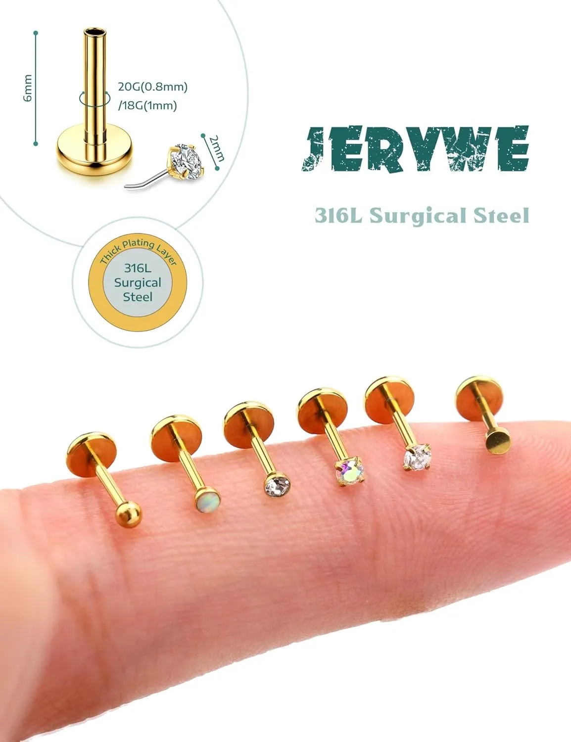 20G/18G Flat Back Earrings Stud - Hypoallergenic Earrings for Women - 316L Surgical Stainless Steel Tragus Cartilage Lip Medusa Piercing Jewelry - Threadless Nose Stud for Women Men