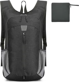 20L Lightweight Hiking Daypack Foldable Travel Backpack for Men Women Travel Camping Vacation (Black)
