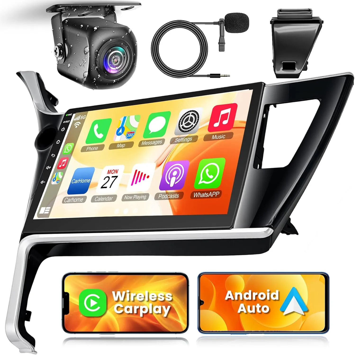 4 64GB Android Car Stereo for Toyota Corolla (Levin) 2017 2018 with Wireless Carplay Android Auto, 10" QLED Touchscreen with GPS Navigation WiFi Bluetooth FM/RDS SWC MIC, Backup Camera