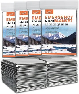 4 -Pack Emergency Blanket, 82 x 62, Mylar Blanket, Thermal Survival Blanket for Camping, Hiking, Body Insulation, Outdoors, Survival
