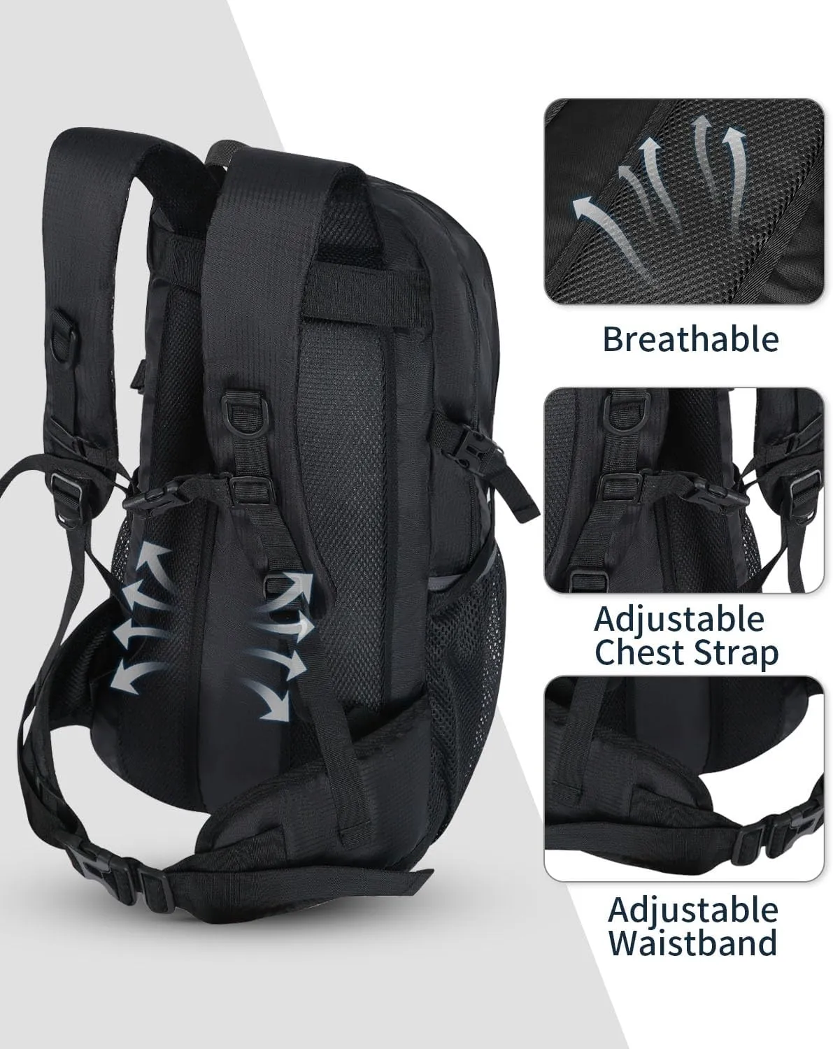40L Hiking Backpack Lightweight Water Resistant Camping Outdoor Sport Trekking Travel Daypack for Men WomenBlack A