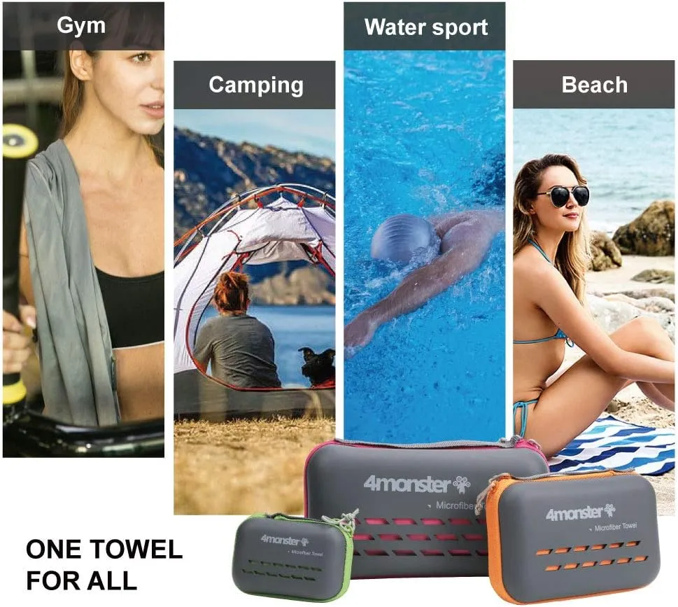 4Monster Camping Towels Super Absorbent, Fast Drying Microfiber Travel Towel, Quick Dry Ultra Soft Compact Gym Towel for Swimming Beach Hiking Yoga Travel Sports Backpack (71.00" x 35.00", Army Green)
