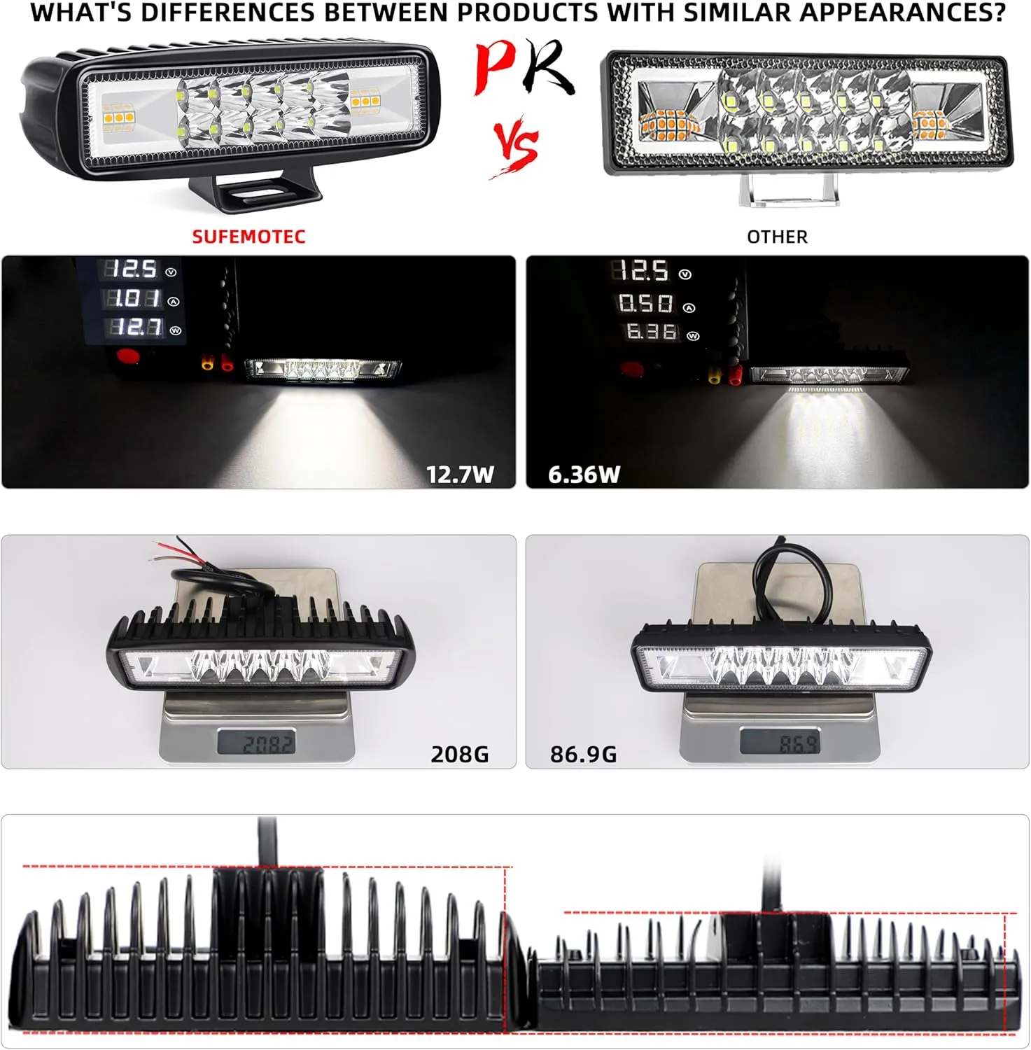 6 Inch Slim Led Light Bar, White&Yellow Flashing Waterproof Strobe Led Off road Pods Lights For SUV ATV Car Truck Golf Cart 12V 24V Amber Led Driving Fog Lights (2 Pack)