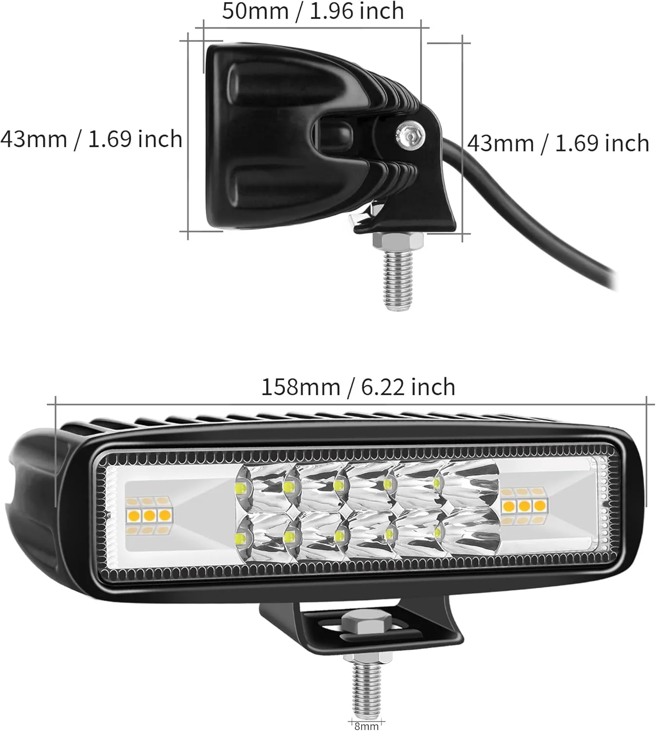 6 Inch Slim Led Light Bar, White&Yellow Flashing Waterproof Strobe Led Off road Pods Lights For SUV ATV Car Truck Golf Cart 12V 24V Amber Led Driving Fog Lights (2 Pack)