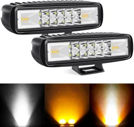 6 Inch Slim Led Light Bar, White&Yellow Flashing Waterproof Strobe Led Off road Pods Lights For SUV ATV Car Truck Golf Cart 12V 24V Amber Led Driving Fog Lights (2 Pack)