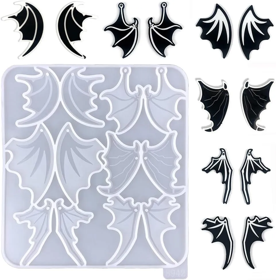 6 Pairs Dragon Wings Earring Pendant Epoxy Mold, Left and Right Wings, DIY Resin Casting Silicone Mold