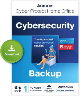 Acronis Cyber Protect Home Office 2023 | Advanced | 500 GB Cloud-Space | 1 PC/Mac | 1 Year | Windows/Mac/Android/iOS | Internet Security with Backup | Activation Code by email