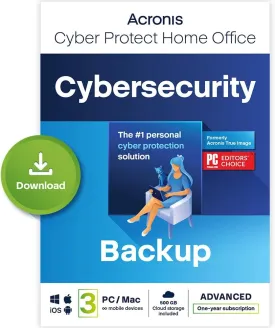 Acronis Cyber Protect Home Office 2023 | Advanced | 500 GB Cloud-Space | 3 PC/Mac | 1 Year | Windows/Mac/Android/iOS | Internet Security with Backup | Activation Code by email