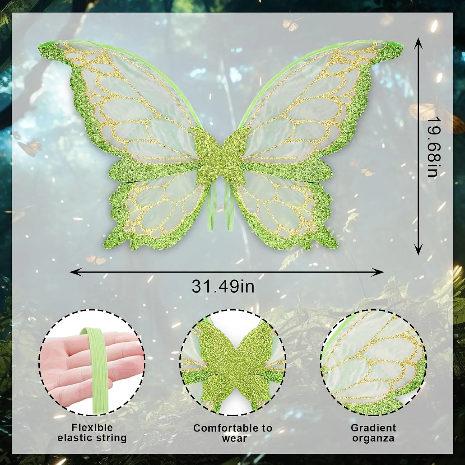 ALIBBON Butterfly Wings Glitter Fairy Wings Costume for Women, Butterfly Wings Princess Angel Elf Dress Up Accessories