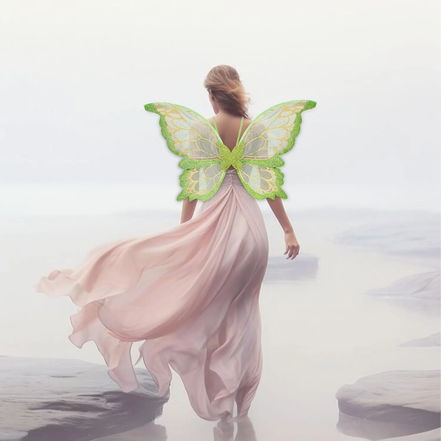 ALIBBON Butterfly Wings Glitter Fairy Wings Costume for Women, Butterfly Wings Princess Angel Elf Dress Up Accessories
