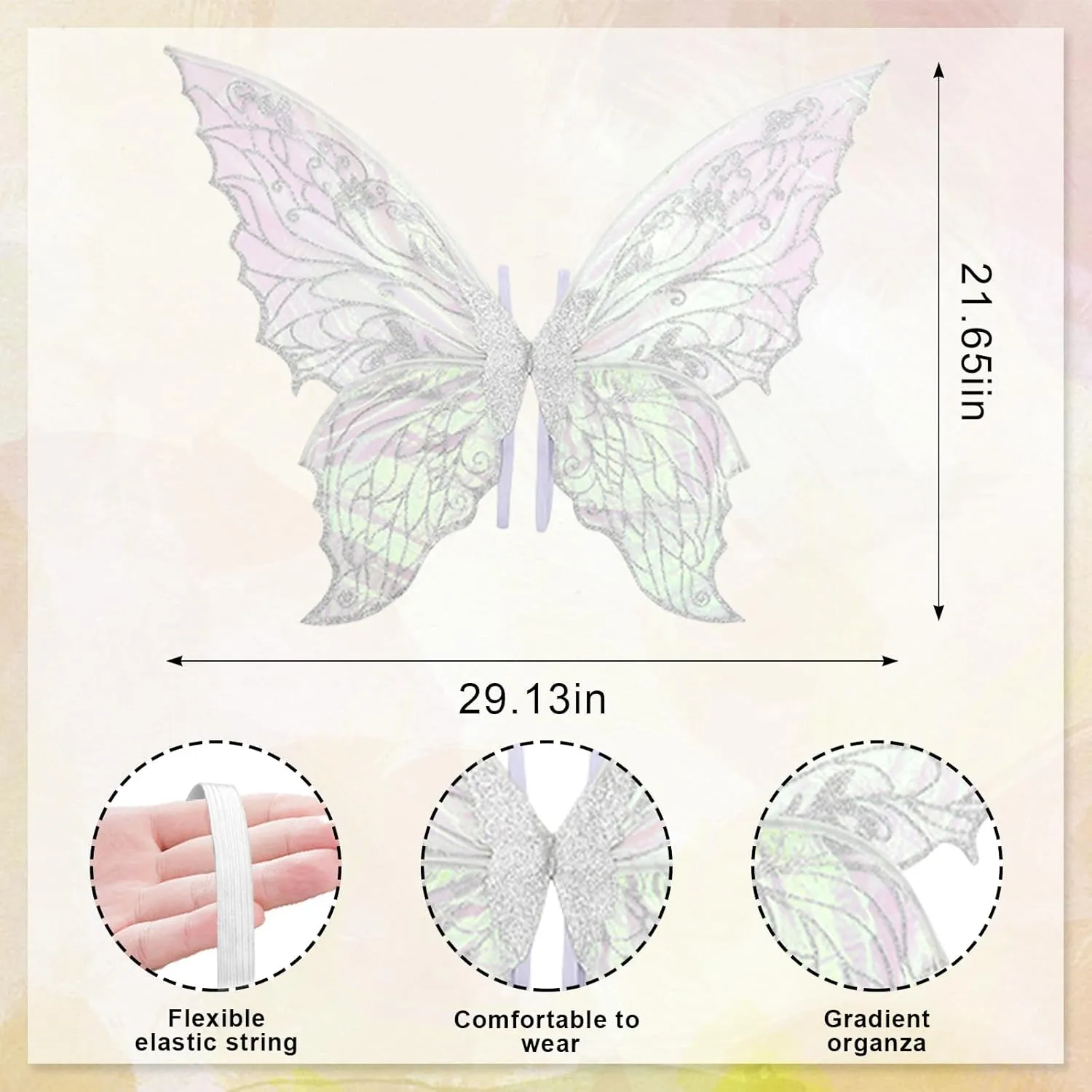 ALIBBON Fairy Wings Transparent Fairy Wings Costume for Women, Butterfly Wings Dress Up Accessories