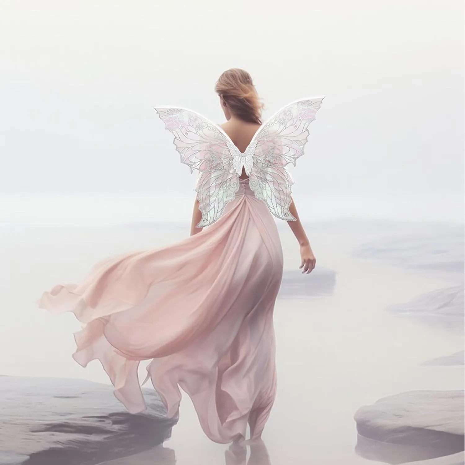 ALIBBON Fairy Wings Transparent Fairy Wings Costume for Women, Butterfly Wings Dress Up Accessories