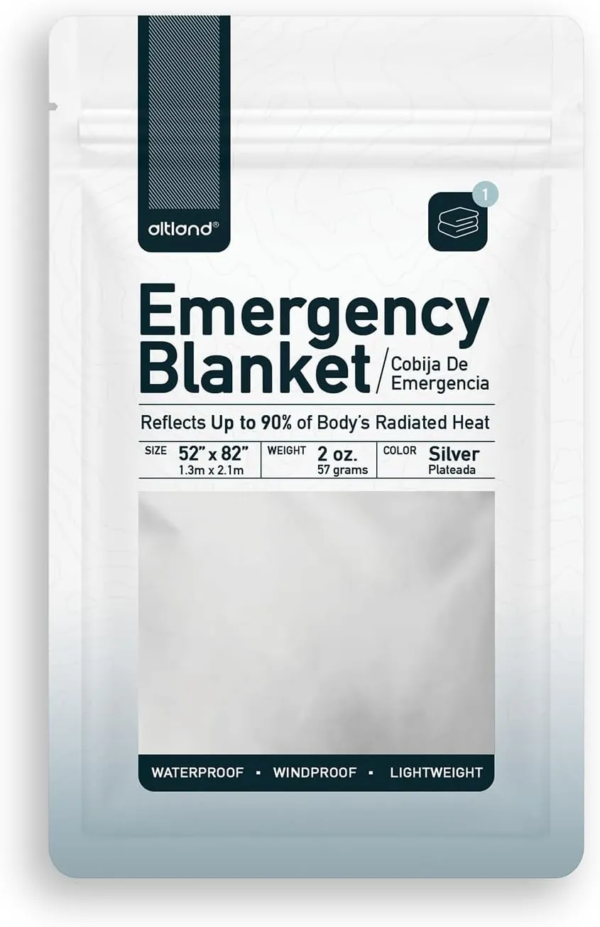 Altland 4 Pack of Emergency Blankets - Heat Reflective Blankets for Winter Survival Kits, Disaster Preparedness, Cold Weather Camping, and Homeless Care Packages
