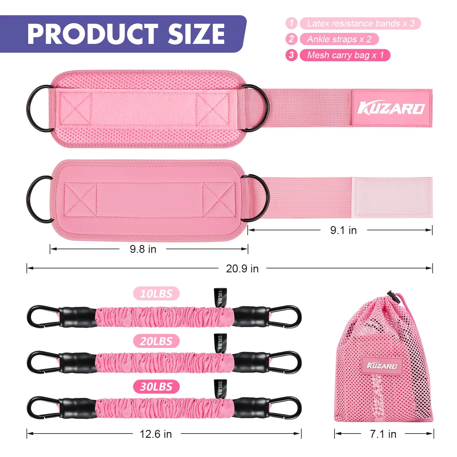 Ankle Resistance Bands with Cuffs, Ankle Bands for Working Out, Ankle Resistance Band, Glutes Workout Equipment, Butt Exercise Fitness Equipment for Women and Booty - Perfect for Home Gym Workout Pink
