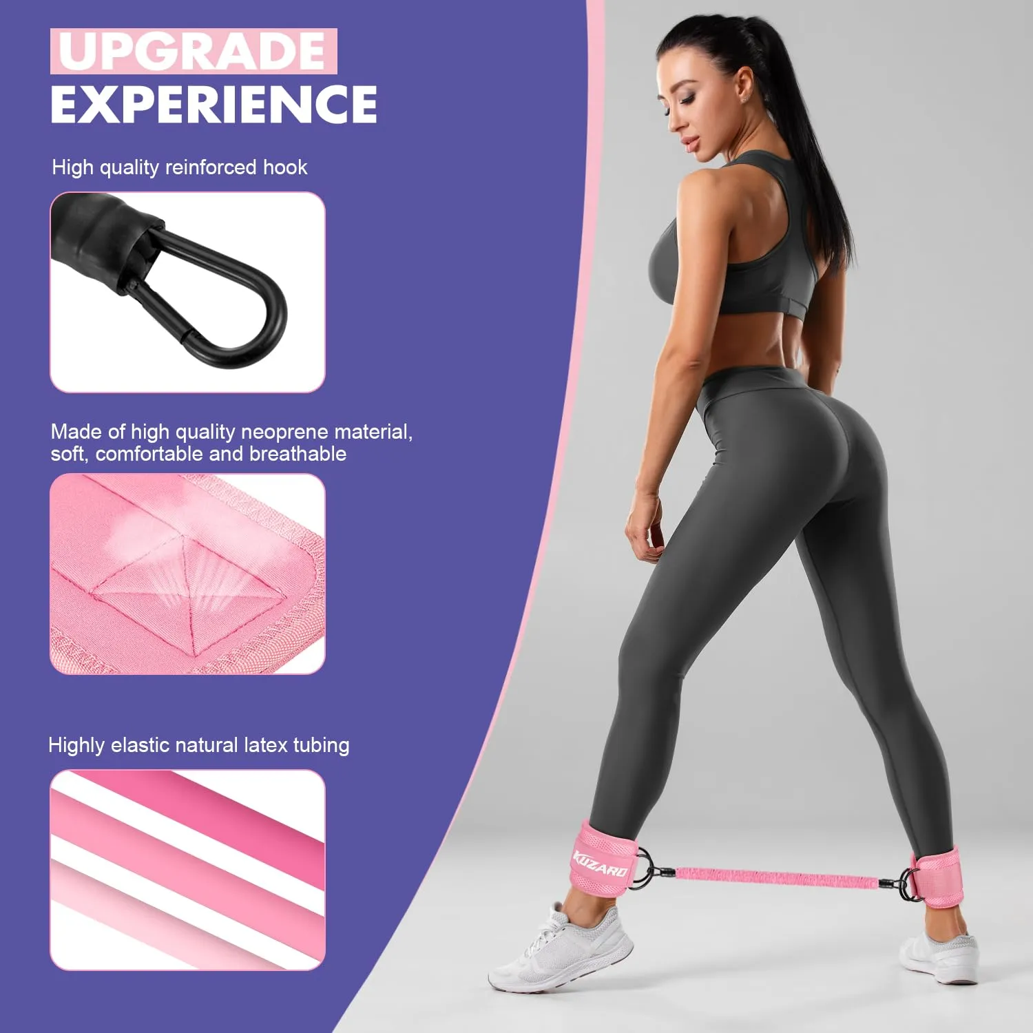 Ankle Resistance Bands with Cuffs, Ankle Bands for Working Out, Ankle Resistance Band, Glutes Workout Equipment, Butt Exercise Fitness Equipment for Women and Booty - Perfect for Home Gym Workout Pink