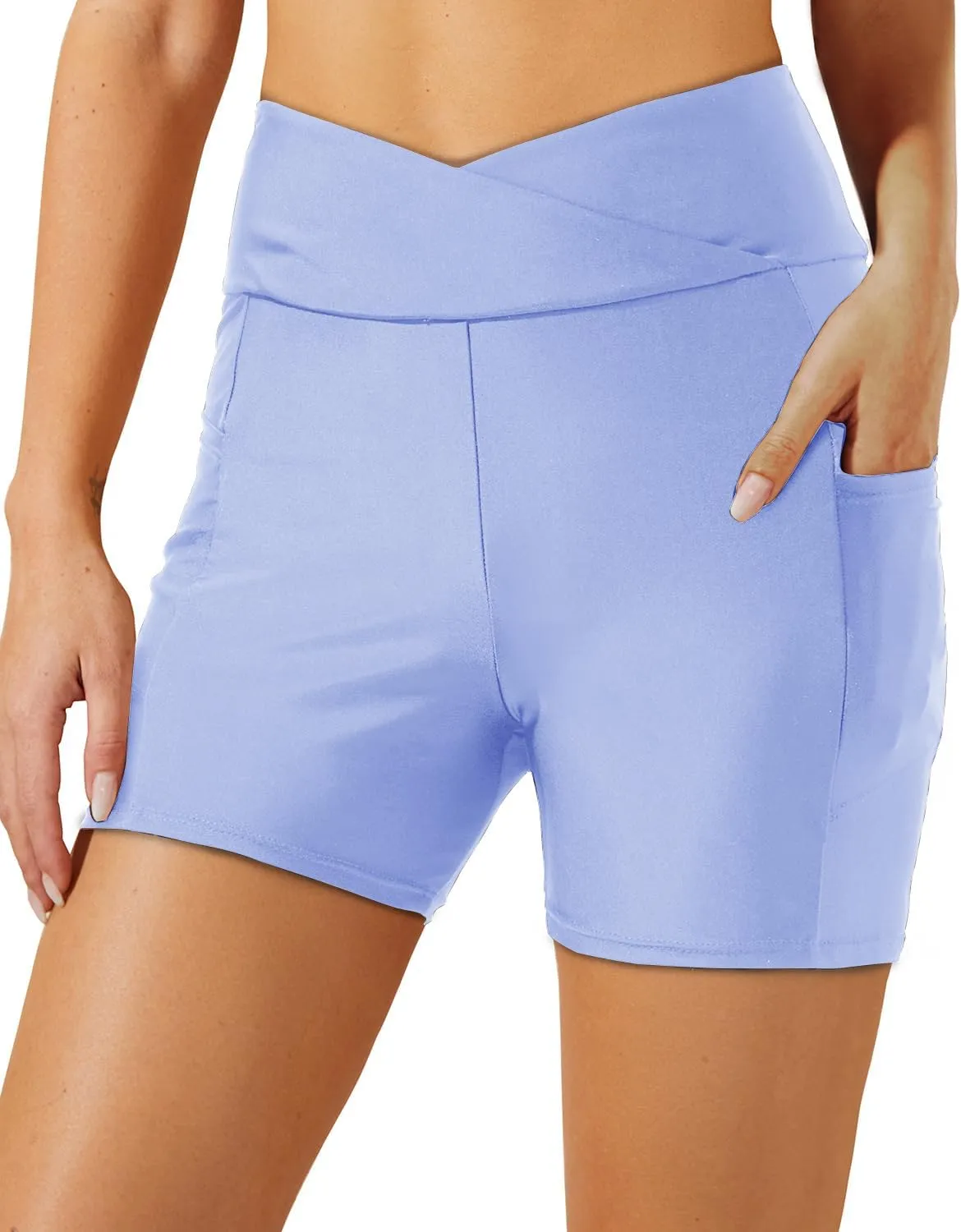 Aqua Eve Plus Size Swim Shorts Women Tummy Control Swimsuit Bottoms High Waisted Bikini Bottom