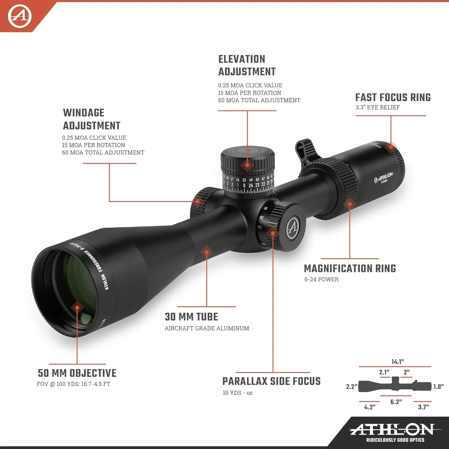 Athlon Optics Forerunner 6-24x50 FFP Rifle Scope