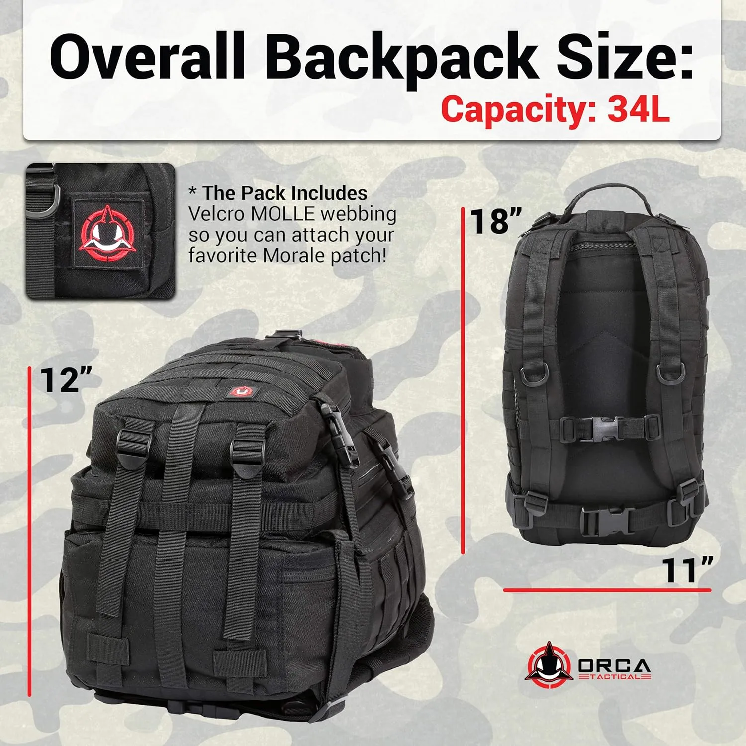 Backpack - 34L Molle Backpack - Military Army Style 1 to 2 Day Assault Pack Rucksack Survival Bag