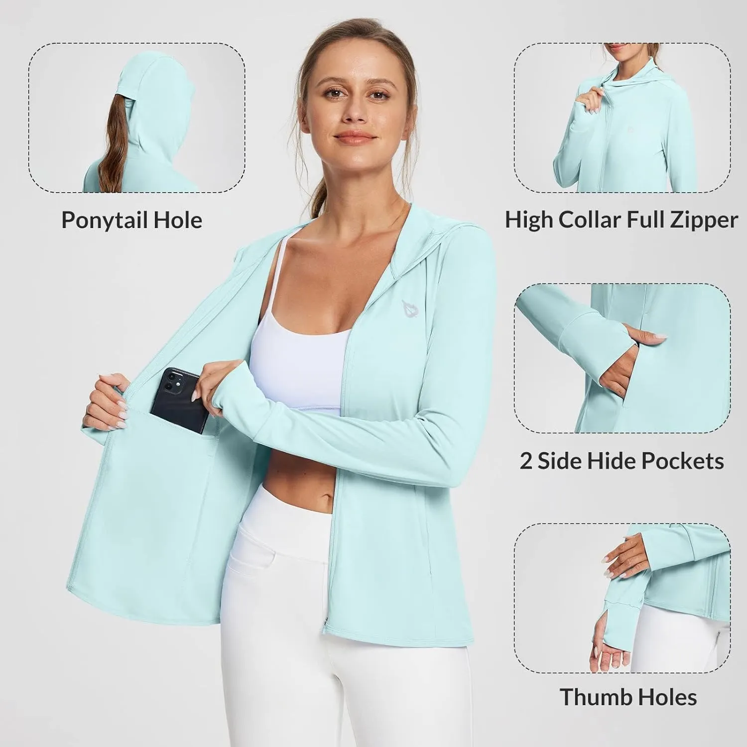 baleaf Women's UPF 50  Sun Protection Shirts SPF Jacket UV Cooling Hoodie Long Sleeve Summer Clothing for Outdoor Hiking