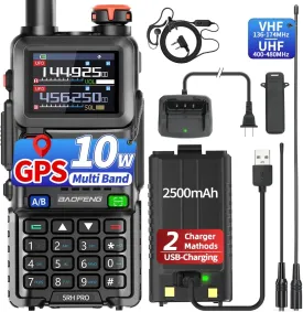 BAOFENG 5RH PRO GPS 10W (Upgrade of baofeng 5RM) Ham Radio Long Range Handheld Two Way Radio,Rechargeable Walkie Talkies for Adults Longe Range NOAA Weather Receiver with USB-C Charging