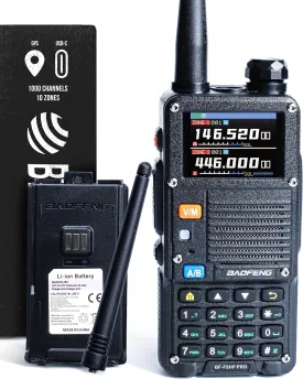 BAOFENG BF-F8HP PRO (UV-5R 7th Gen) 8W Tri Band Two-Way Radio - VHF/1.25M/UHF, IP54, 1000 Channels, GPS, Aviation Band Scanner, NOAA Weather Mode, USB-C Rechargeable Battery