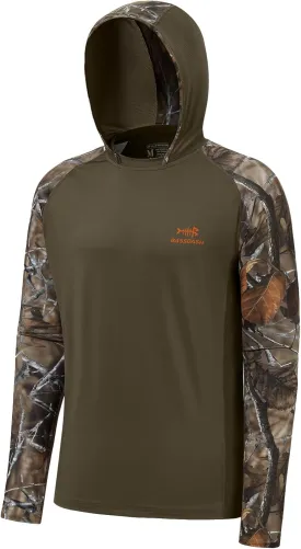 BASSDASH Mens UPF 50 Performance Fishing Shirt Cooling Hoodie Camo Long Sleeve FS17M