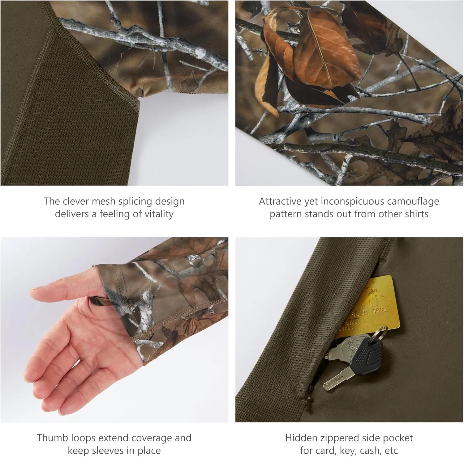 BASSDASH Mens UPF 50 Performance Fishing Shirt Cooling Hoodie Camo Long Sleeve FS17M