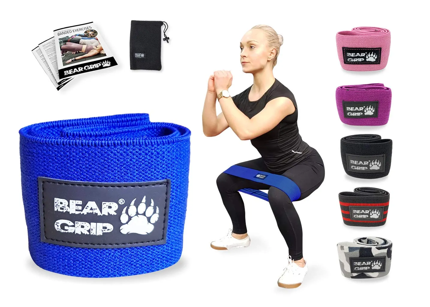 Bear Grip Hip Band Circle - Glute Activation Band Heavy Elasticated Cotton in Two Sizes Ideal for Warm ups … Blue M