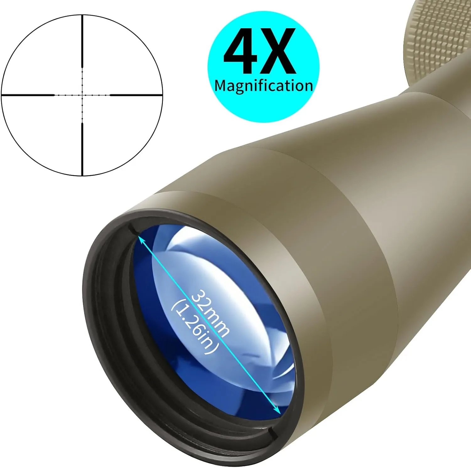 Beileshi 4x32 Compact Rifle Scope Crossbow Scope,Crosshair Optics Hunting Scope with 20mm Free Mounts