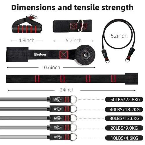 Besloor Resistance Band Set. Exercise Bands with Handles, Door Anchor and Ankle Strap. Home Gym Equipment, Supports Full-Body Workouts - with Fitness Poster and Video (Black)