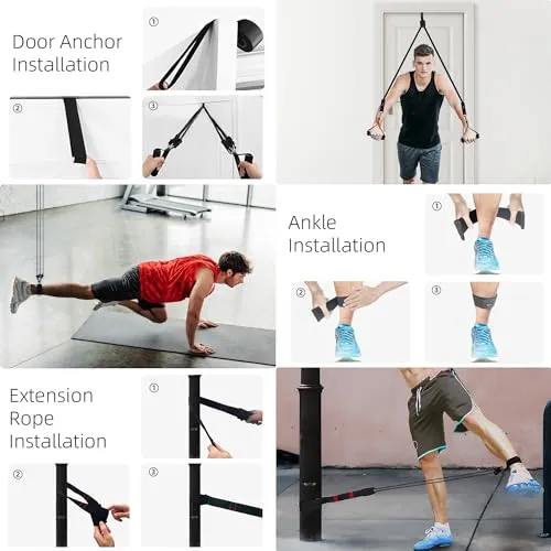 Besloor Resistance Band Set. Exercise Bands with Handles, Door Anchor and Ankle Strap. Home Gym Equipment, Supports Full-Body Workouts - with Fitness Poster and Video (Black)