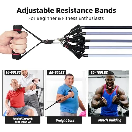 Besloor Resistance Band Set. Exercise Bands with Handles, Door Anchor and Ankle Strap. Home Gym Equipment, Supports Full-Body Workouts - with Fitness Poster and Video (Black)